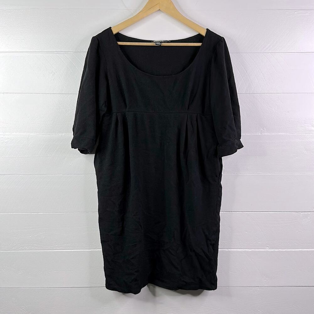 DKNY Black Yoke Scoop Neck 3/4‎ Sleeve Wool Side Pockets Dress Size Medium